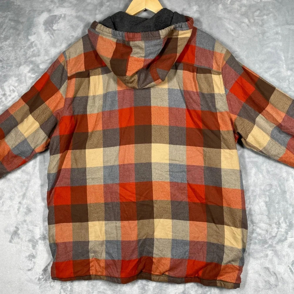 LL Bean Mens XL Traditional Fit Fleece Lined Flannel Hooded Shirt Jacket 298193